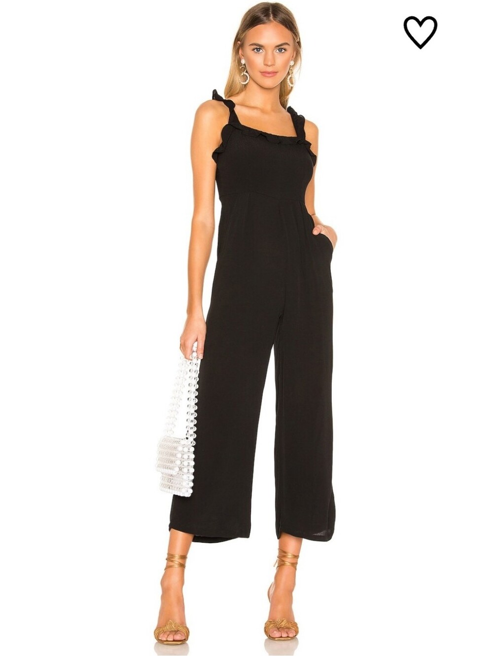 🔴 Revolve Superdown Victoria Ruffle Black Crepe Cropped Jumpsuit